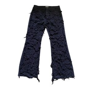 Forever 21 High Rise Flare Jeans Women's Size 31 Black Distressed Raw Hem